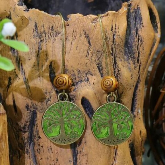 Jewelry - Vintage Ladies 1 Pair 2 In 1 Color Pickled Turquoise Green Round Life  Earrings